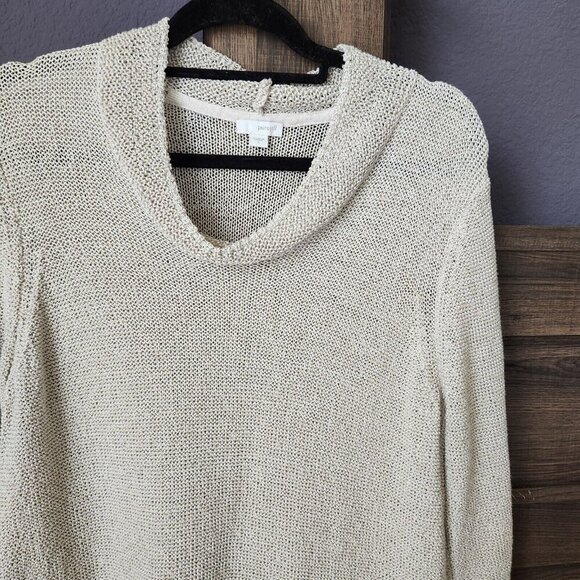 J.‎ Jill Pure Jill Size Large Beige Open-Knit Sweater Cowl Neck 3/4 Sleeve Beach - Picture 2 of 12